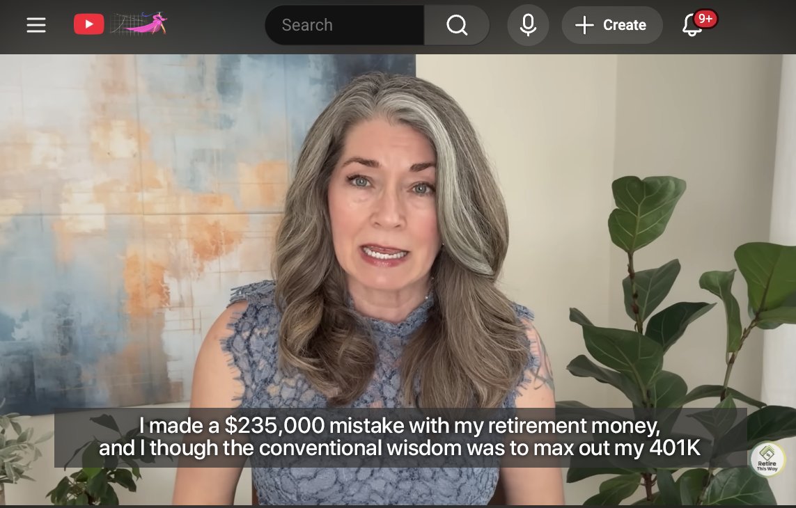 Trina explaining her $235,000 retirement mistake on YouTube