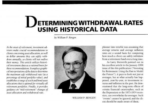 William P. Bengen's 1994 paper on safe retirement withdrawal rates